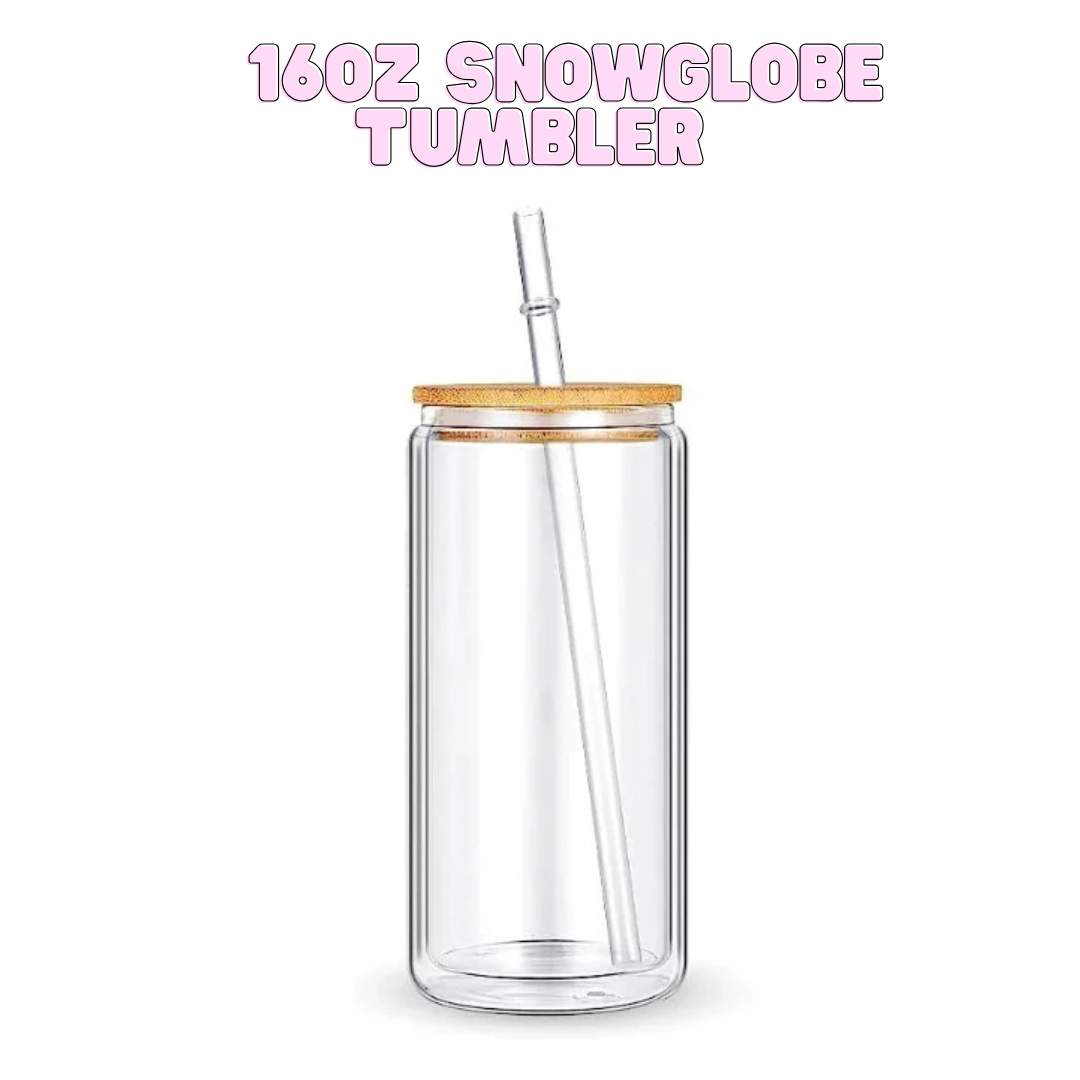 16oz & 20oz Glass Snowglobe Tumbler