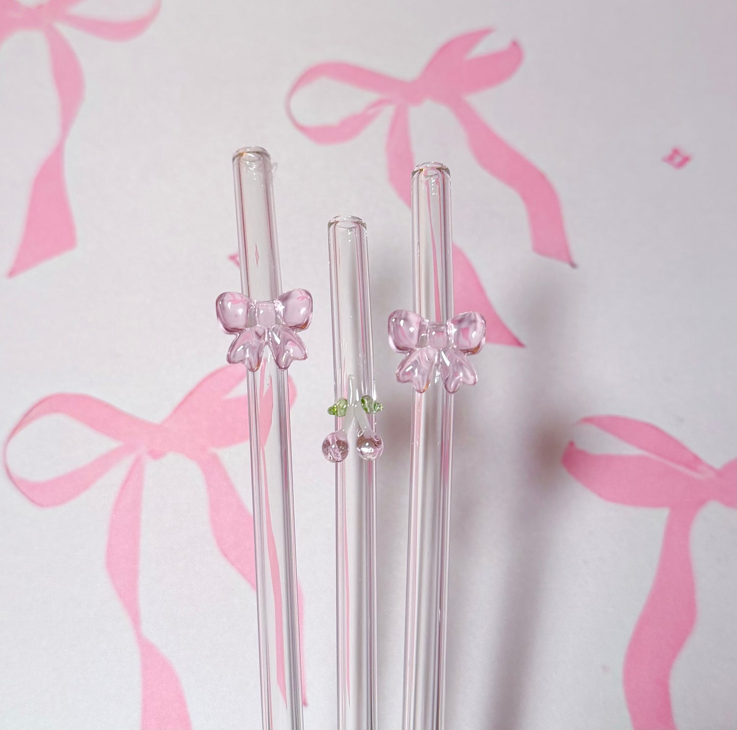 Bow and Cherry Glass Straws