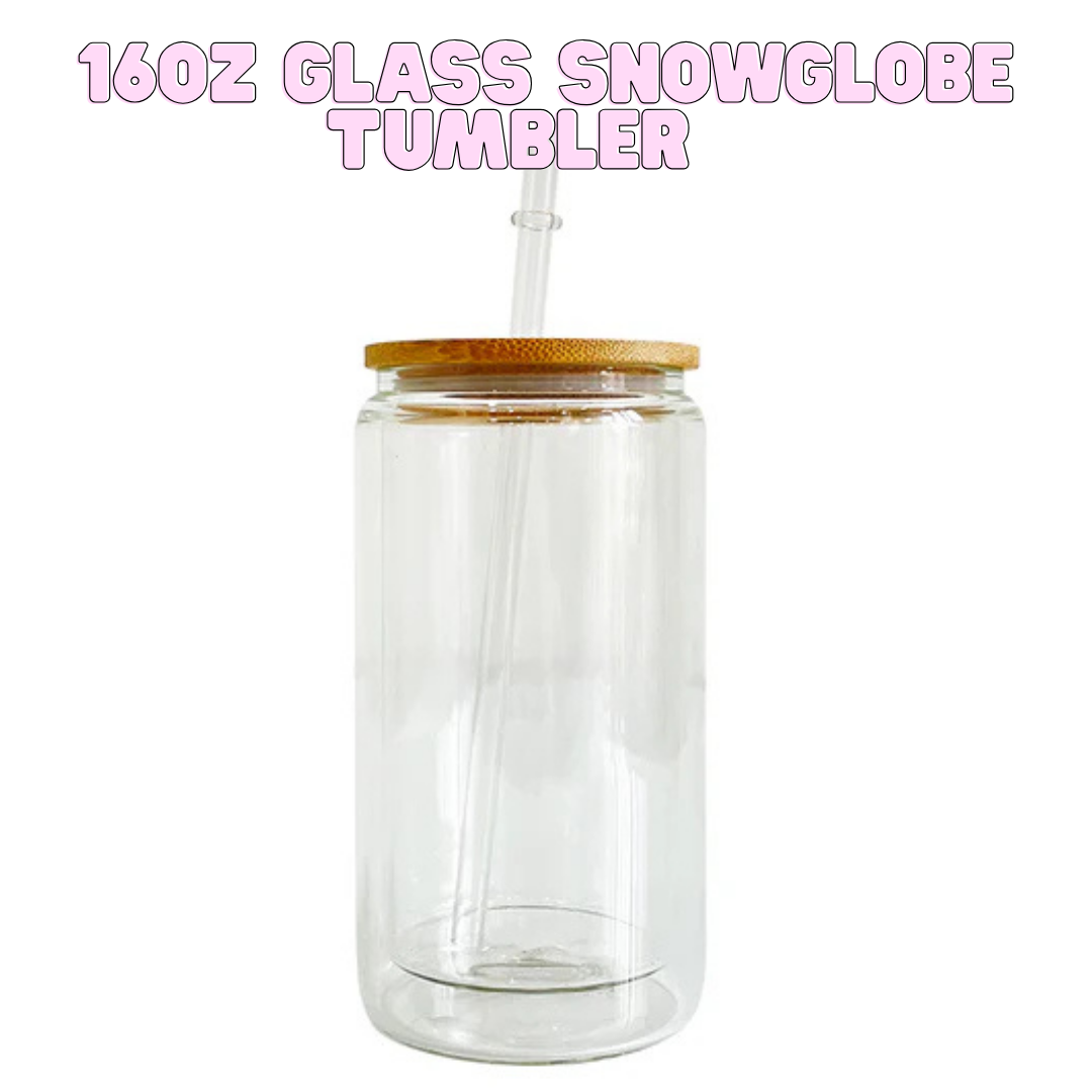 16oz Glass Snowglobe Tumbler